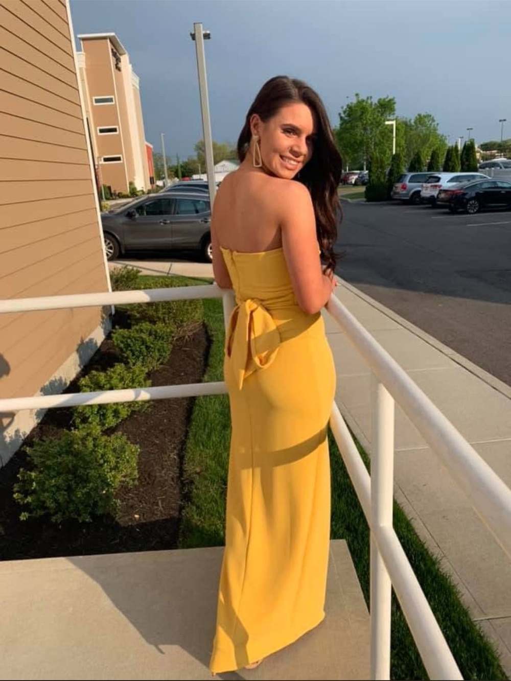 Strapless Yellow Evening Gown with Front Slit - Picture 2 of 2